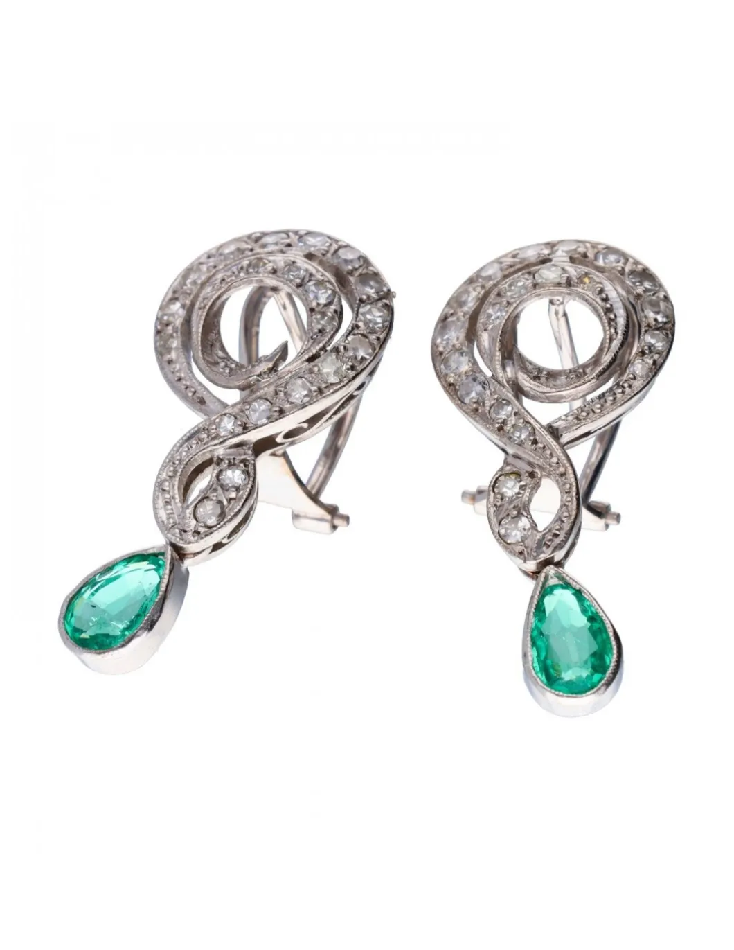 18 quilates Oro blanco - Pendientes - 1.15 ct Esmeralda - Diamantes