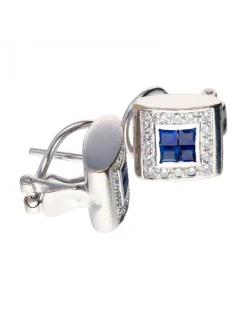 18 quilates Oro blanco - Pendientes - 0.03 ct Zafiro - Diamantes