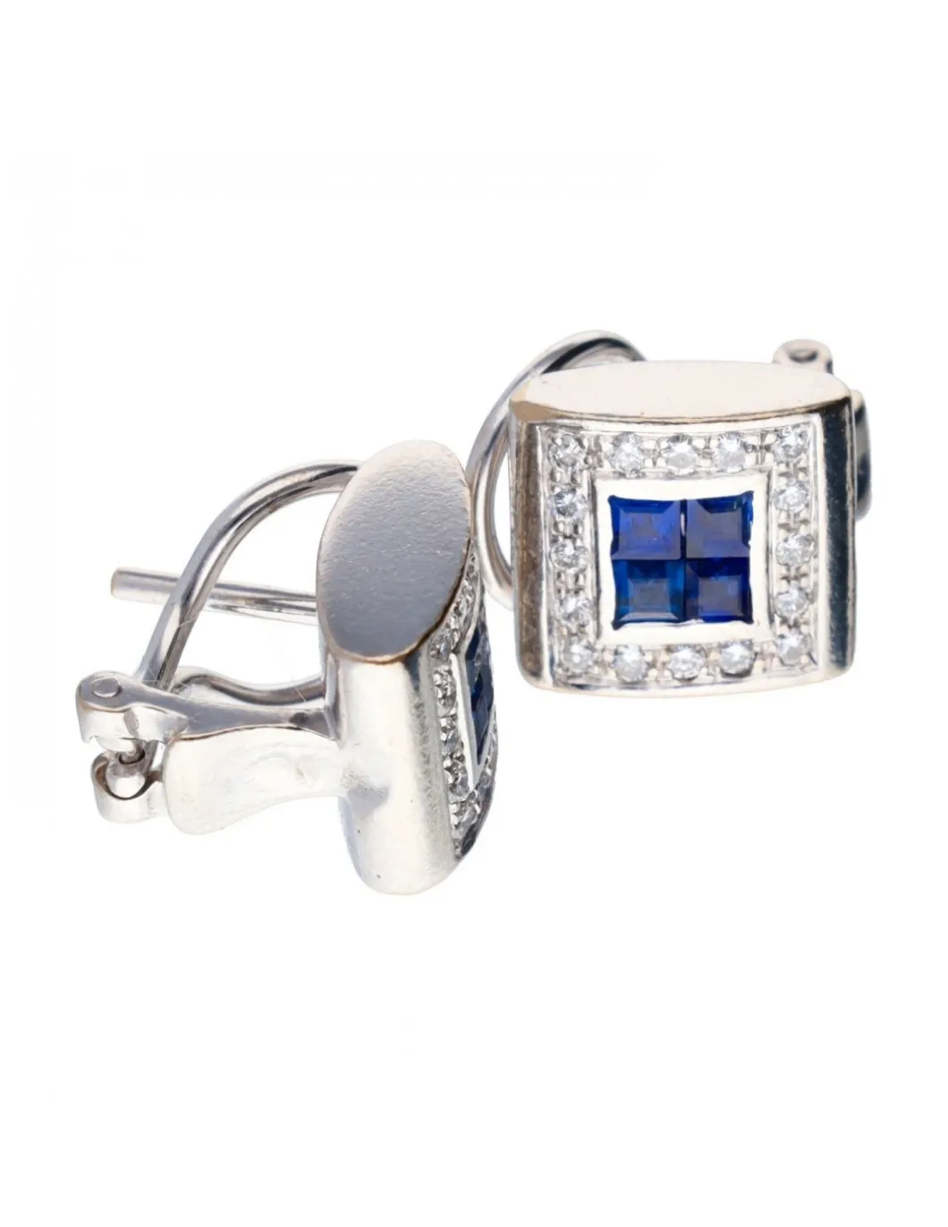18 quilates Oro blanco - Pendientes - 0.03 ct Zafiro - Diamantes