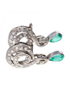 18 quilates Oro blanco - Pendientes - 1.15 ct Esmeralda - Diamantes