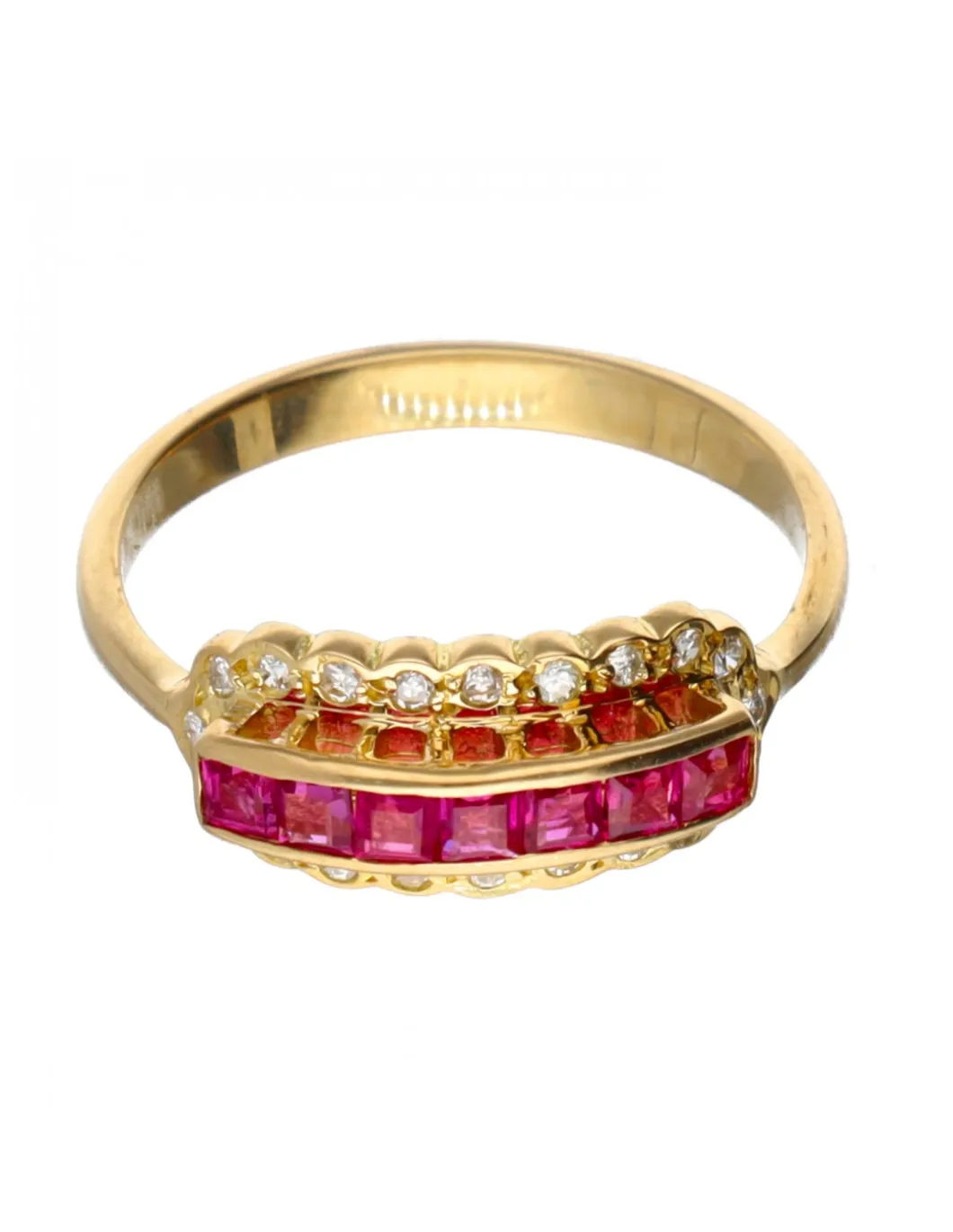 18 quilates Oro, Oro amarillo - Anillo - 0.01 ct Diamante - granates