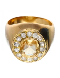 18 quilates Oro, Oro amarillo - Anillo - 0.98 ct Topacio - Diamantes