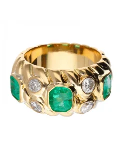 18 quilates Oro, Oro amarillo - Anillo - 0.68 ct Esmeralda - Diamantes