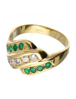 18 quilates Oro, Oro amarillo - Anillo - 0.05 ct Esmeraldas - Diamantes