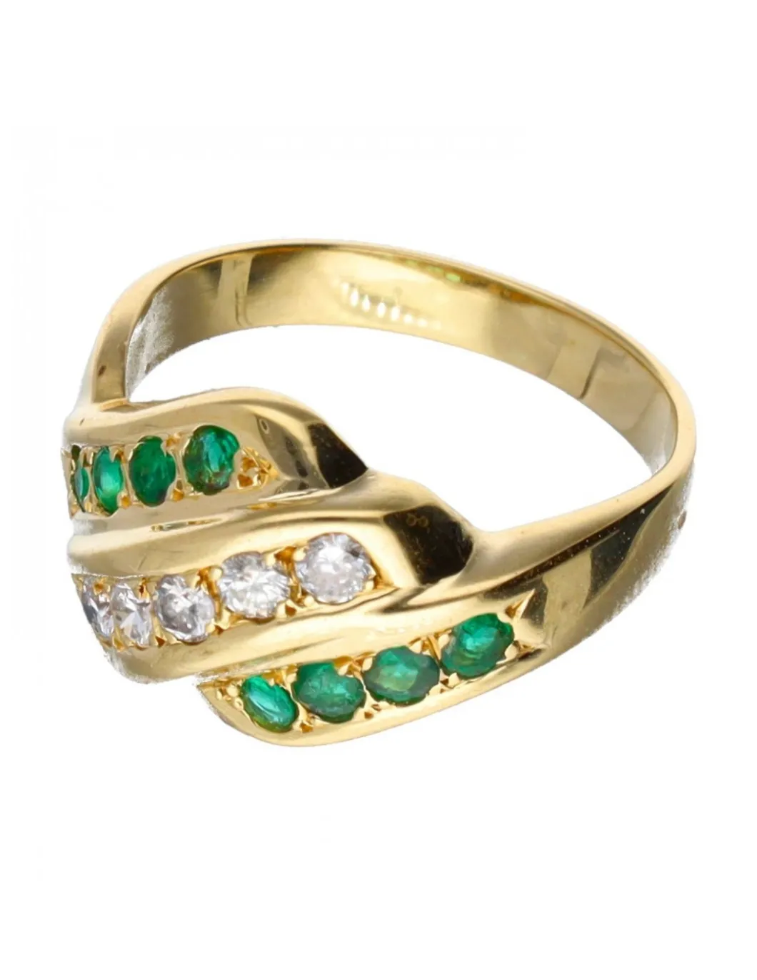 18 quilates Oro, Oro amarillo - Anillo - 0.05 ct Esmeraldas - Diamantes