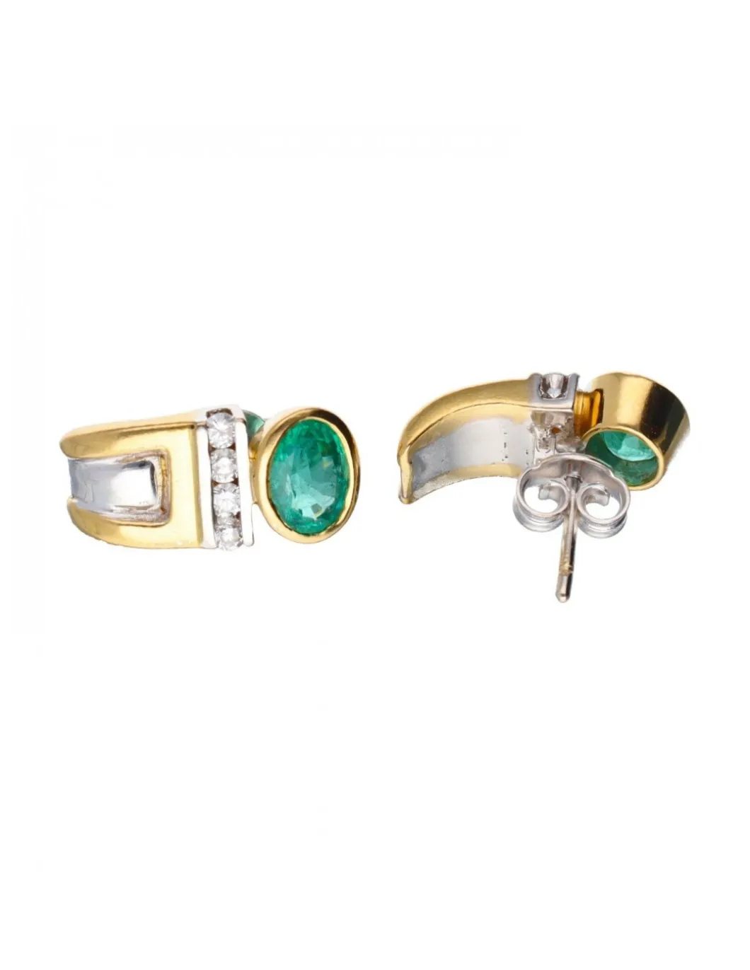 18 quilates Oro, Oro amarillo, Oro blanco - Pendientes - 1.06 ct Esmeralda - Diamantes
