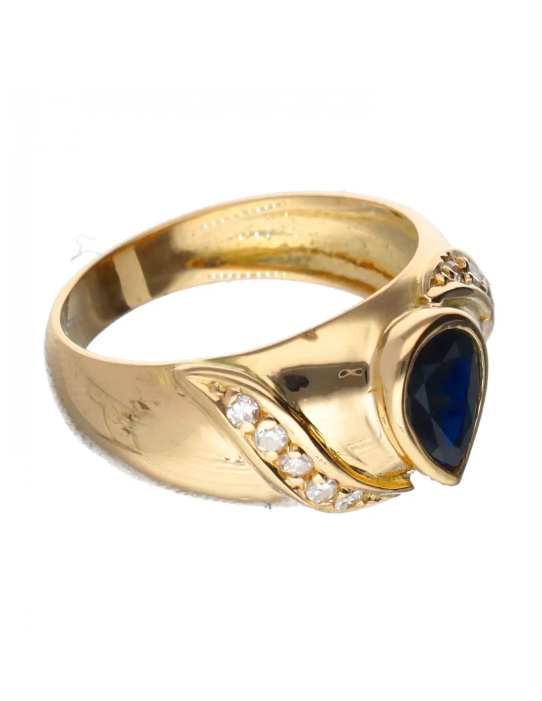 18 quilates Oro, Oro amarillo - Anillo - Zafiro - Diamantes