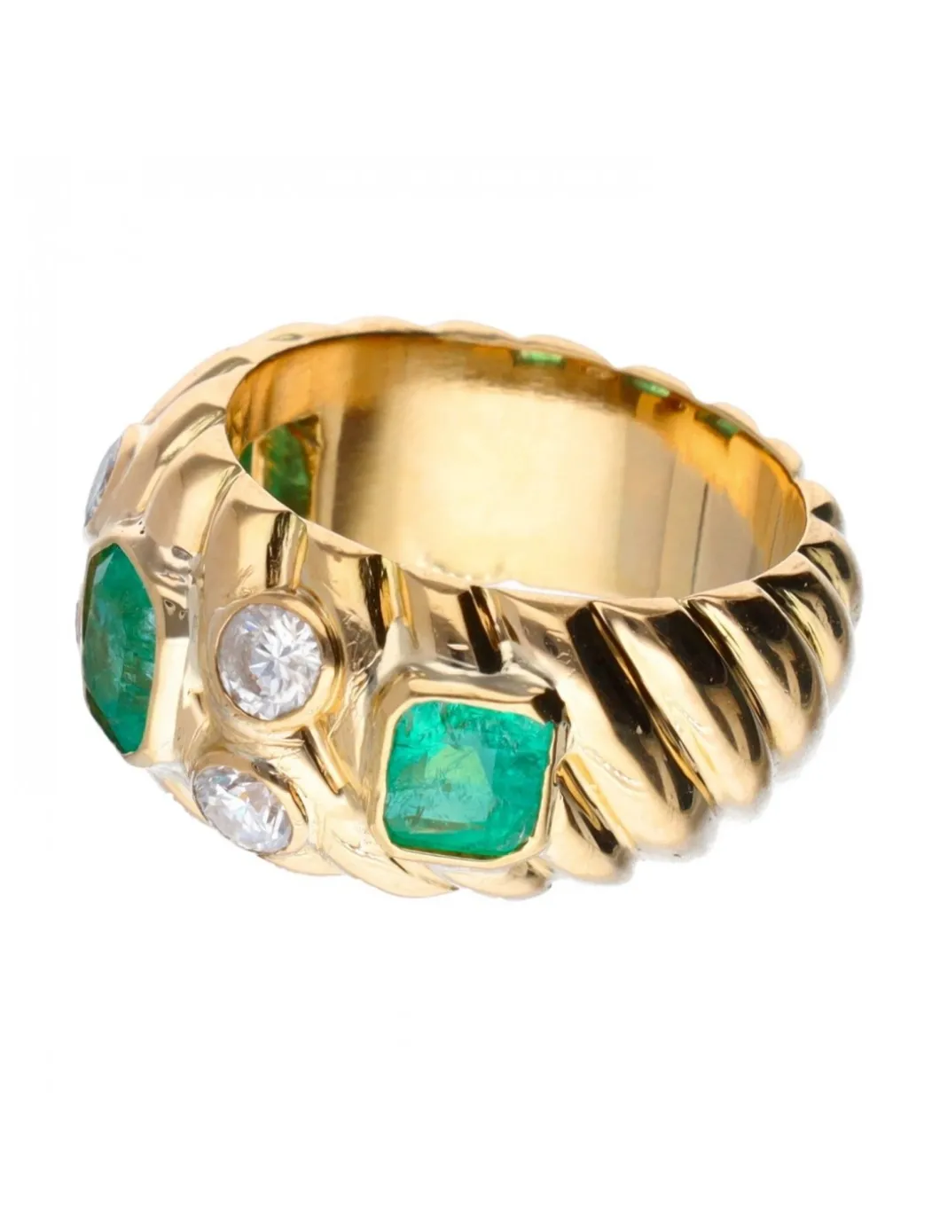18 quilates Oro, Oro amarillo - Anillo - 0.68 ct Esmeralda - Diamantes
