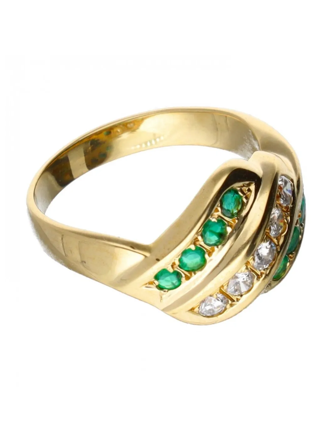 18 quilates Oro, Oro amarillo - Anillo - 0.05 ct Esmeraldas - Diamantes