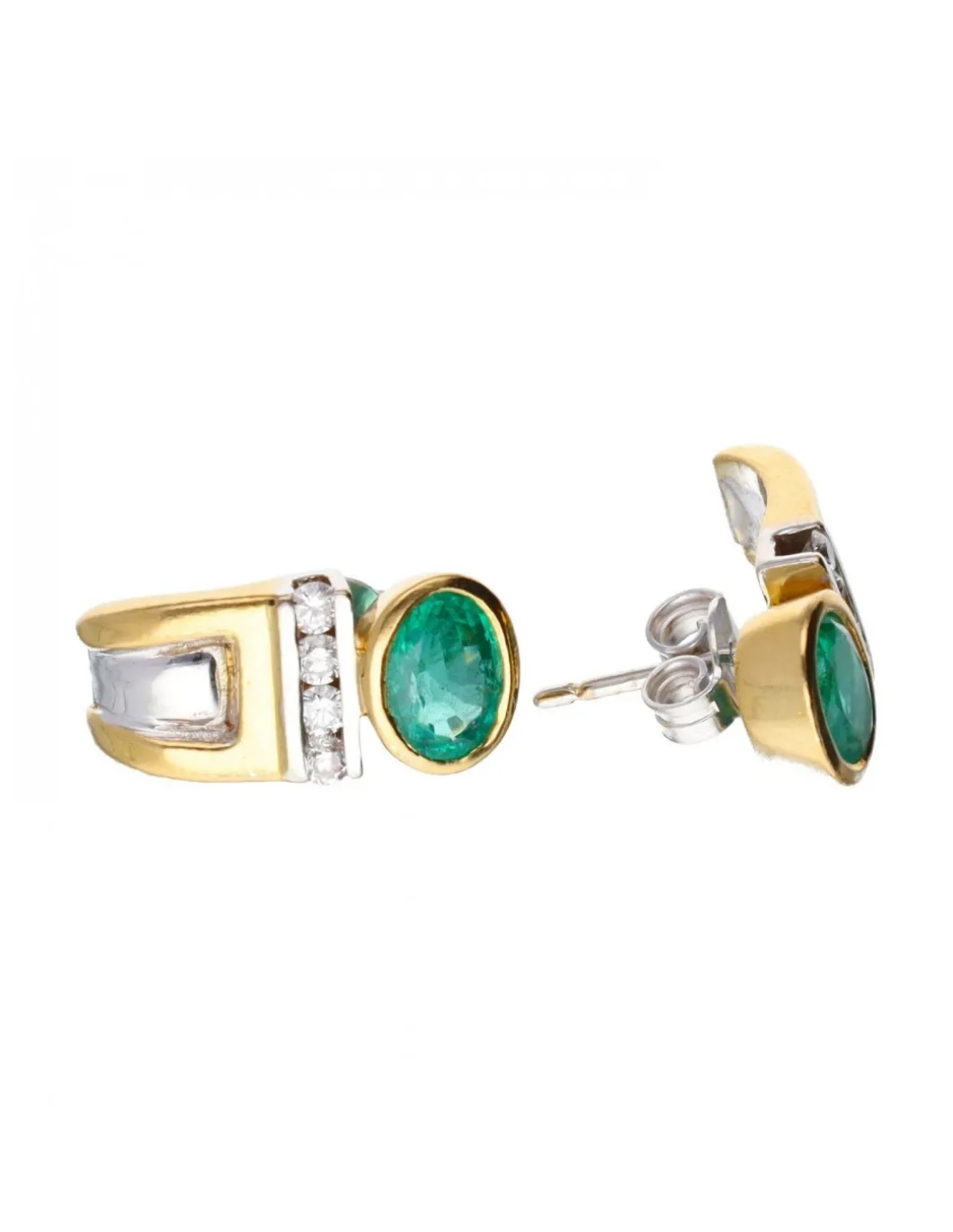 18 quilates Oro, Oro amarillo, Oro blanco - Pendientes - 1.06 ct Esmeralda - Diamantes