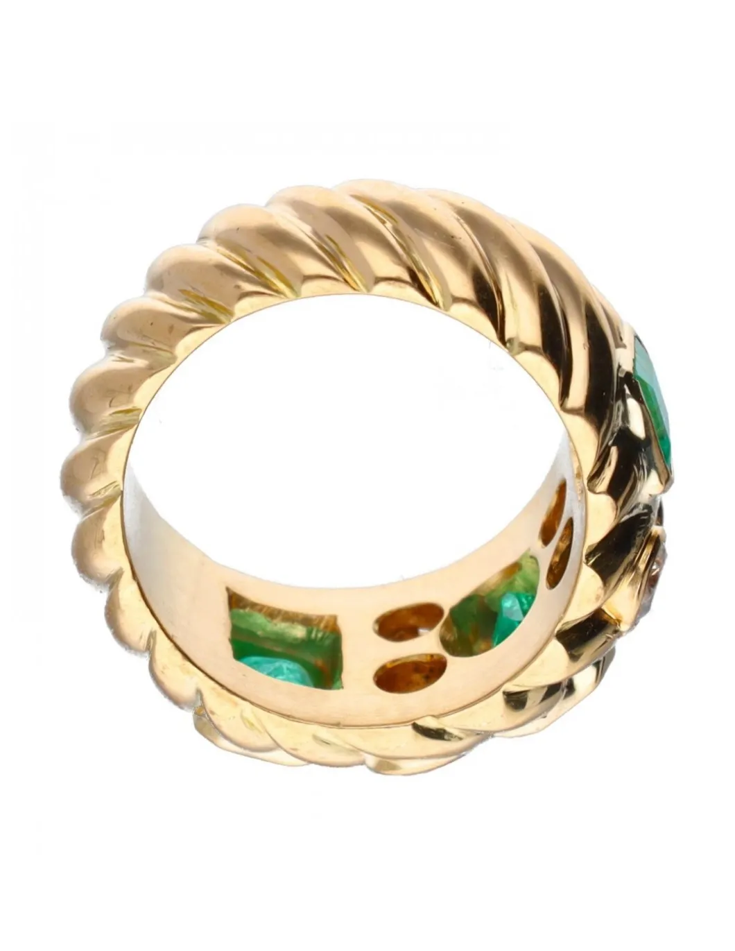 18 quilates Oro, Oro amarillo - Anillo - 0.68 ct Esmeralda - Diamantes