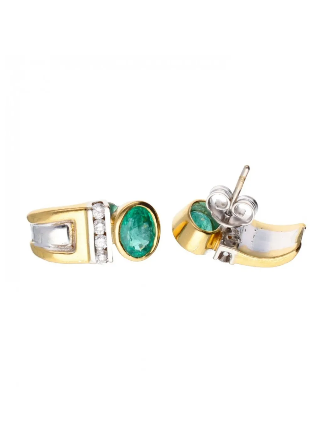 18 quilates Oro, Oro amarillo, Oro blanco - Pendientes - 1.06 ct Esmeralda - Diamantes