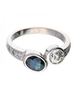 18 quilates Oro, Oro blanco - Anillo - 0.45 ct Diamante - Diamantes, Zafiros