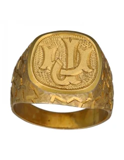 Sello de Oro amarillo con diseño labrado y con letras grabadas JU