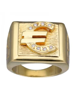 Sello de Oro amarillo con diseño cuadrado, signo de Euro y Circonitas