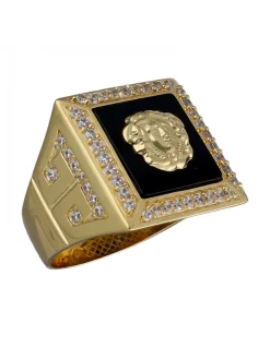 Sello de Oro amarillo con diseño cuadrado, Ónix, cara de Medusa y triangulo de Circones