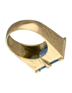 Sello de Oro amarillo con diseño cuadrado y piedra Aguamarina