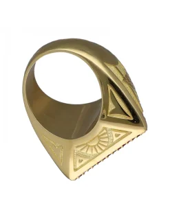 Sello de Oro amarillo con diseño triangular Iluminati, Ojo con Zafiro y Triangulo de Rubíes