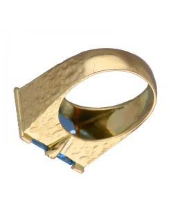 Sello de Oro amarillo con diseño cuadrado y piedra Aguamarina