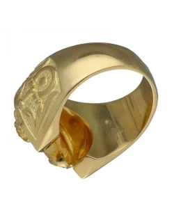 Sello de Oro amarillo con diseño de cabeza de Caballo, Herradura, Circonita y Rubies