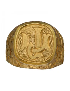 Sello de Oro amarillo con diseño labrado y con letras grabadas JU