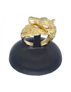 Sello de oro amarillo de 18 Kl con diseño de caballo y circonitas