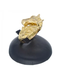 Sello de oro amarillo de 18 Kl con diseño de caballo y circonitas