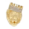 Sello de Oro amarillo 18K con diseño cara de León con corona y Circonitas