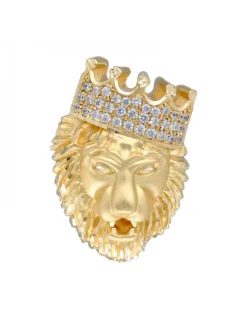 Sello de Oro amarillo 18K con diseño cara de León con corona y Circonitas