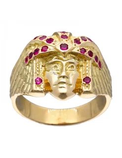 Sello de Oro amarillo 18K con diseño de Esfinge y Piedras Sintéticas