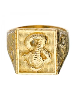 Sello de oro amarillo 18K con diseño cuadrado cobra y barcos