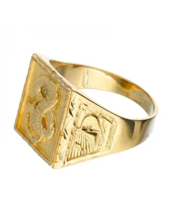 Sello de oro amarillo 18K con diseño cuadrado cobra y barcos