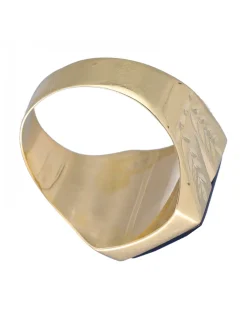 Sello de Oro amarillo 18K con diseño cuadrado y Piedra Sintética azul