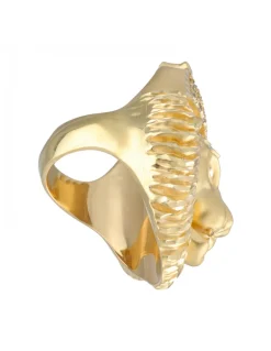 Sello de Oro amarillo 18K con diseño cara de León con corona y Circonitas