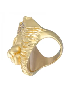 Sello de Oro amarillo 18K con diseño cara de León con corona y Circonitas