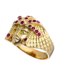 Sello de Oro amarillo 18K con diseño de Esfinge y Piedras Sintéticas
