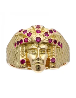 Sello de Oro amarillo 18K con diseño de Esfinge y Piedras Sintéticas