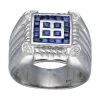 Sello de Oro blanco con diseño cuadrado, Brillantes y piedras Sintéticas azules